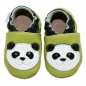Preview: Lederpuschen Panda grüner Schuh weiss schwarz Panda