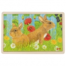 Holz Puzzle Hase im Garten bunt